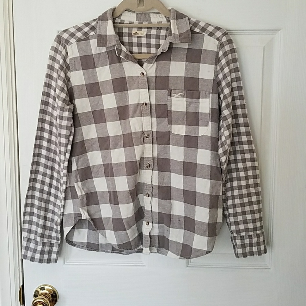 Hollister Grey Checkered Flannel Shirt